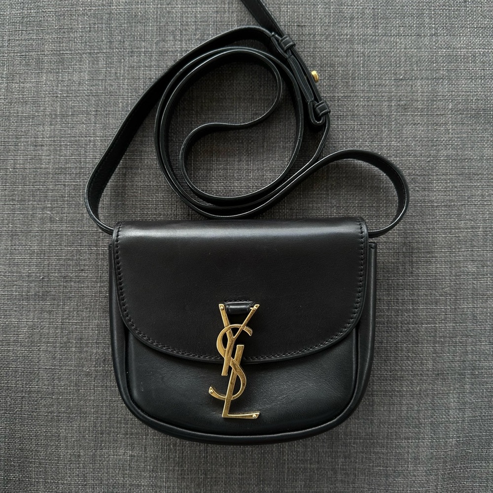 Yves Saint Laurent Black Crossbody Bag with Gold Logo